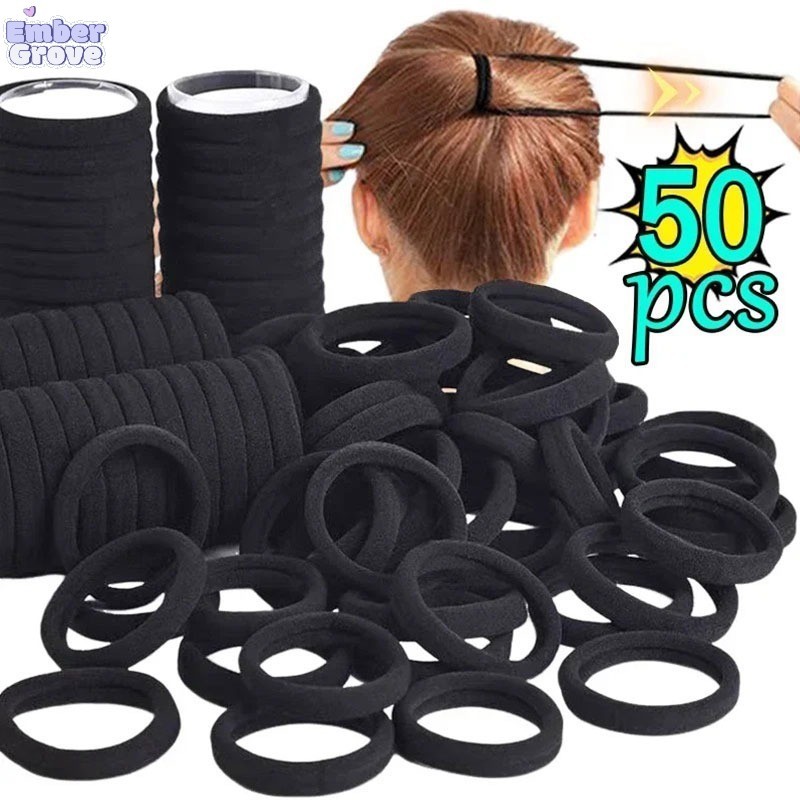 10/30/50 ชิ้น ยางรัดผมยืดหยุ่นสูงสีดำ / ยางรัดผมหางม้าแบบไร้รอยต่อ