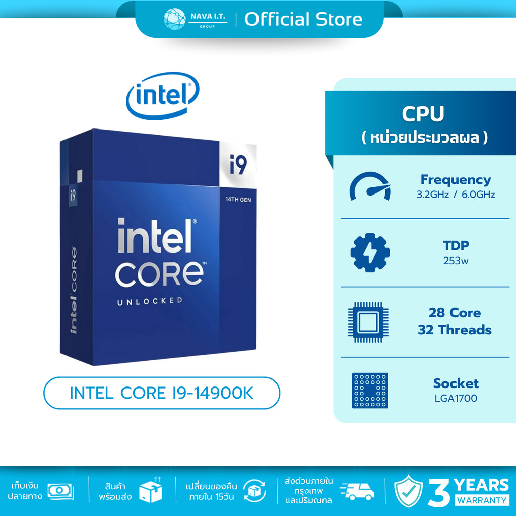 INTEL CPU ซีพียู CORE I9-14900K 3.20GHz-6.0GHz 24C/32T LGA 1700