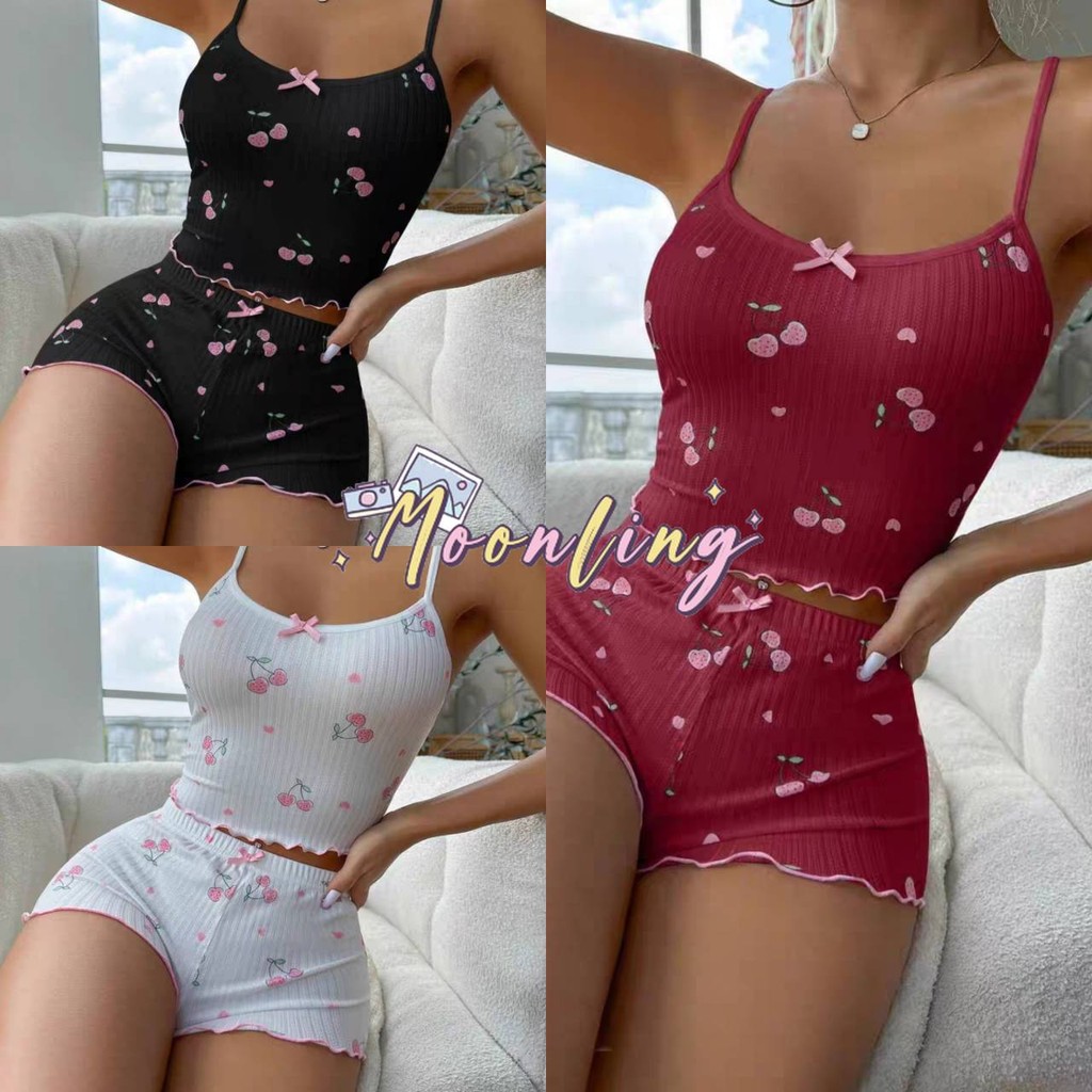 🌜Moonling🌛พร้อมส่งจากไทย ชุดนอนสายเดี่ยว ลูกไม้เสริมฟองน้ำ ใส่ง่าบสบายมาก *FY4193*