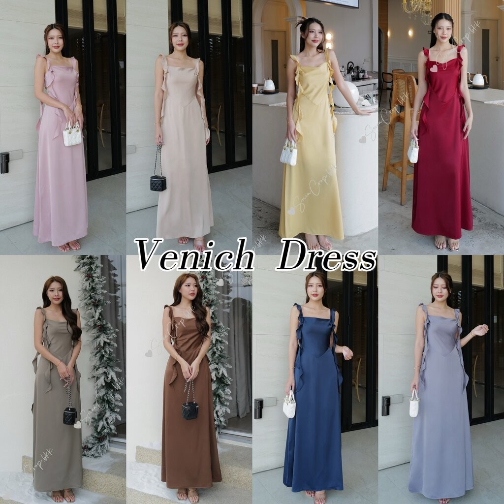 พร้อมส่ง VENICH SATIN INTUON เดรสผ้าชาติน อกทรงหัวใจเว้า สายเสื้อแต่รูปคลื่นระบายพลิ้วไหว ตัวนี้เป็นเดรสตัวเดียวไม่ได...