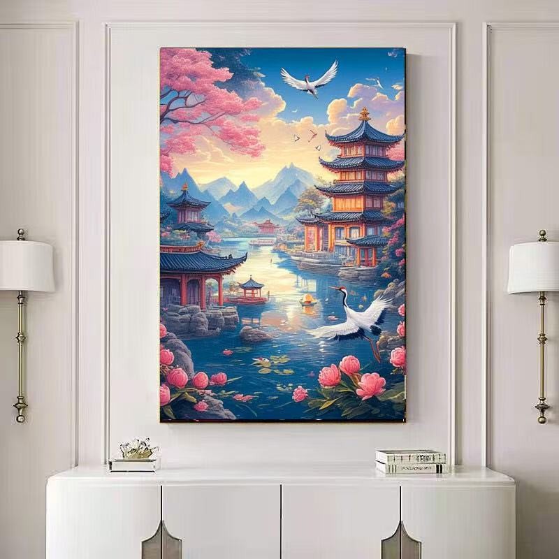 Jiangnan Scenery Cross Stitch Thread เย็บปักถักร้อยภูมิทัศน์ Hand Embro