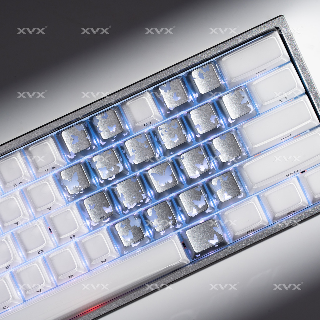 keycap keycap ไฟลอด X XVX Butterfly Keycap อาหารเสริมหัวใจสีชมพูรูปแบบโปร่งแสง IMD Keycap แกนแม่เหล็