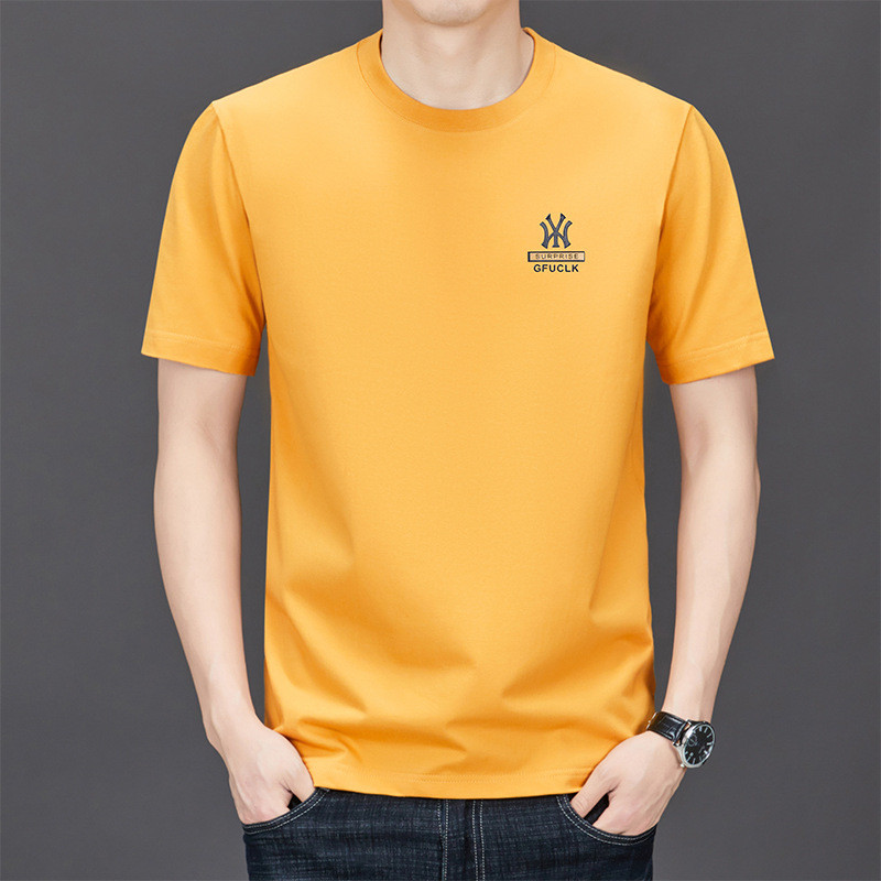 230ก ผ้าฝ้าย 100% เสื้อยืดแขนสั้นผู้ชายฤดูร้อนลําลองเสื้อยืดครึ่งแขนผู้ชายสีทึบรอบคอด้านบน xx10.4