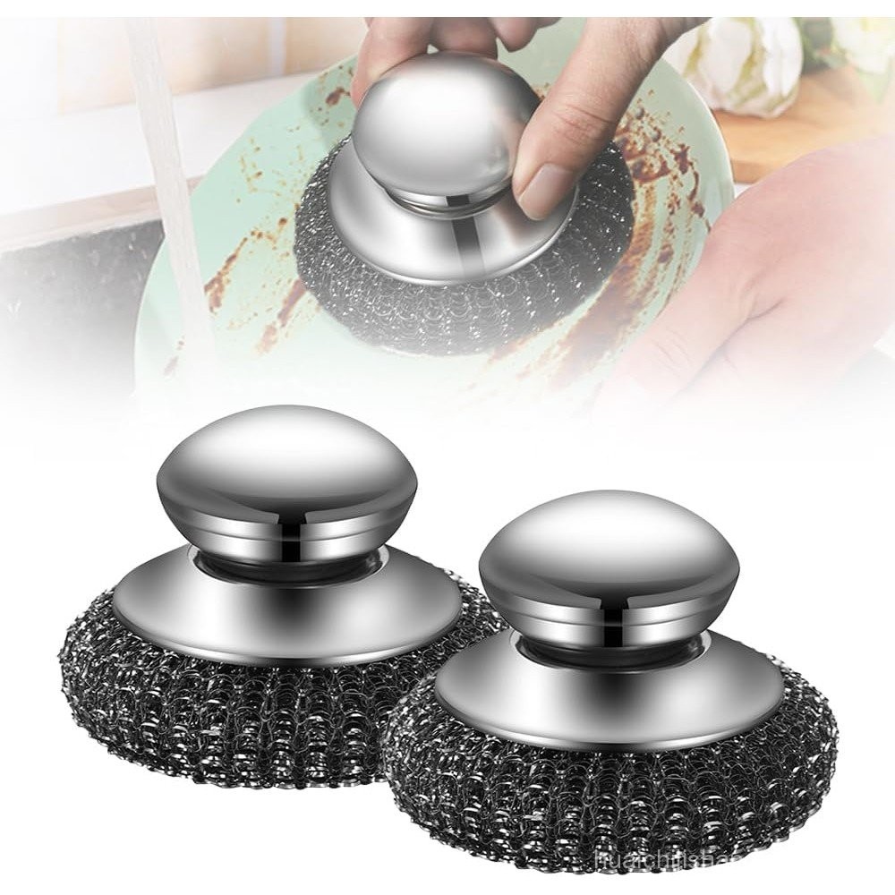 Steel Wool Scrubber, 2024 Upgraded Stainless Steel Wool Scrubber with Handle, Detachable Metal Steel