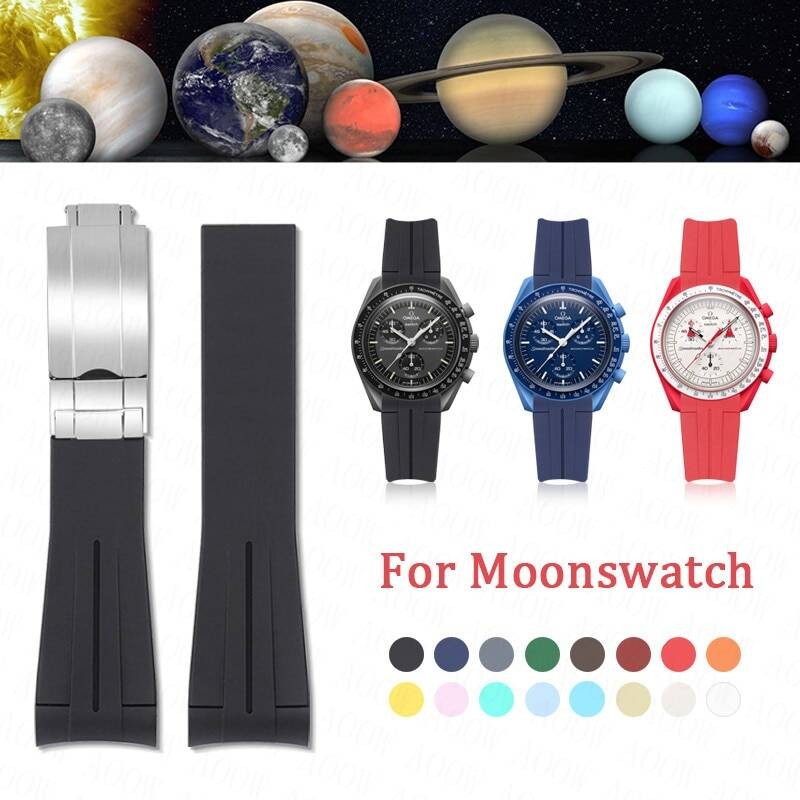 สายนาฬิกา TPU สําหรับ O-mega X S-watch MoonSwatch Seamaster สายคล้องคอผู้ชายผู้หญิงปลายโค้งยางสร้อยข