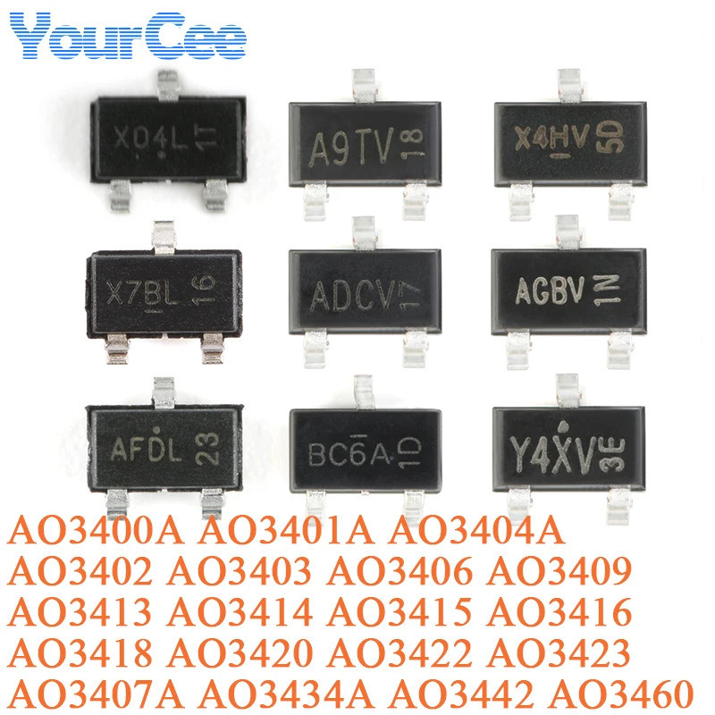 20pcs AO3400A AO3400 ทรานซิสเตอร์ NP ช่อง MOSFET 30V 5.7A SMD SOT-23 AO3402 AO3403 AO3404A AO3406 AO