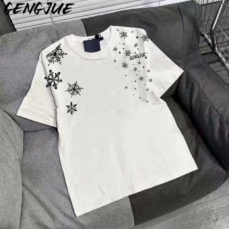 คลังสินค้าพร้อม American Street Wear Snowflake Print Loose Half-Sleeved T-Shirt Sports Student Short