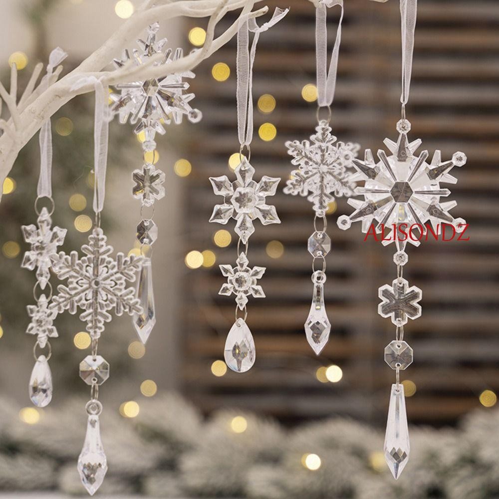 ALISONDZ 10 ชิ้น/เซ็ต Snowflake Icicle เครื่องประดับ,จําลองตกแต่งเกล็ดหิมะแขวนจี้,โปร่งใสอะคริลิคเกล