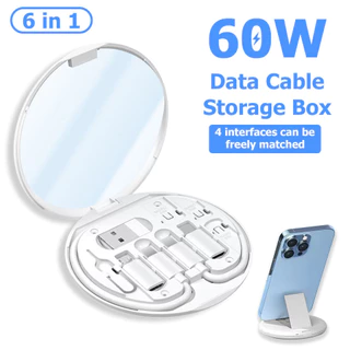 6 in 1 สายเคเบิลข้อมูลมัลติฟังก์ชั่นสําหรับ USB-AB-C 60WPD Fast Charge ที่วางโทรศัพท์มือถือสายชาร์จ Travel Pack