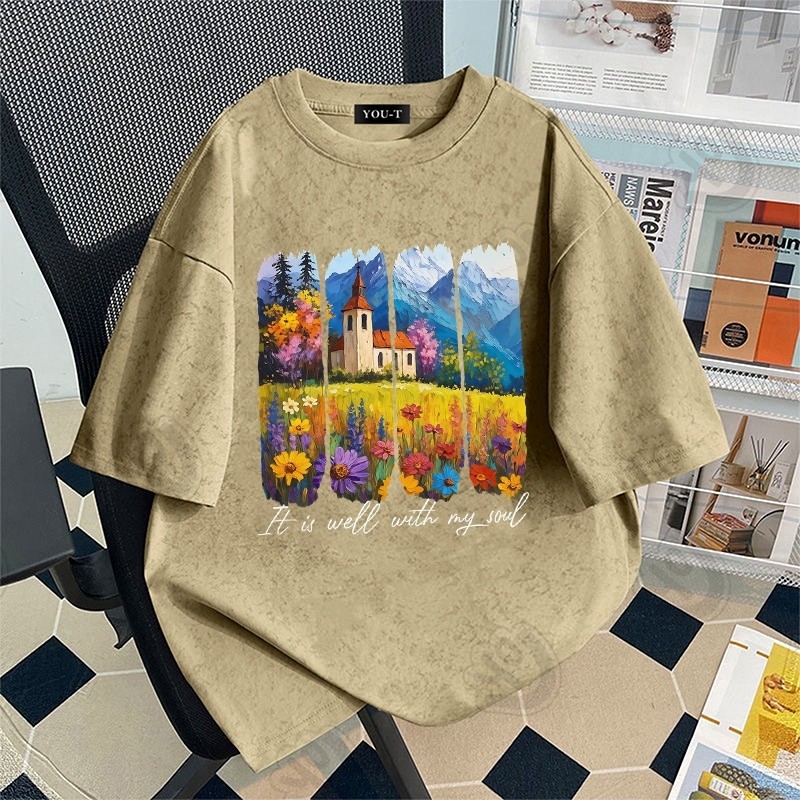 TeeTwoOneเสื้อสีฟอก oversize จิตรกรรม พิมพ์ลาย 'Flowers'วินเทจอเมริกัน  ผ้าCotton 100% เสื้อยืดผู้หญิง สไตล์ลำลอง【COD】 - รูปที่ 2