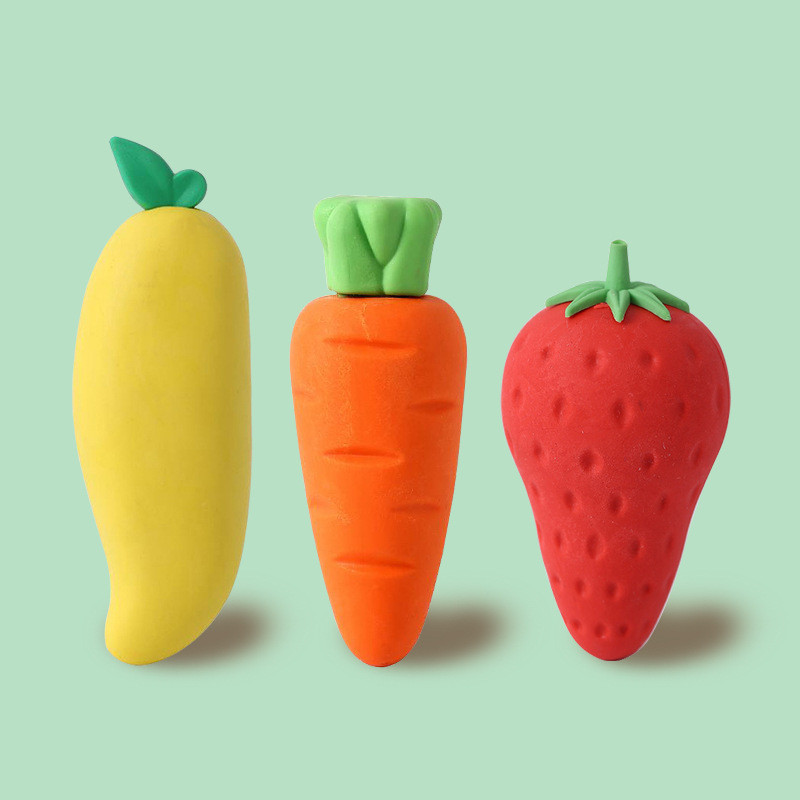 Kids Cute Fruit Erasers น่ารัก ผลไม้ ยางลบ แครอท ไร้ขยะ ไม่มีรอย สำหรับตกแต่ง เครื่องเขียน