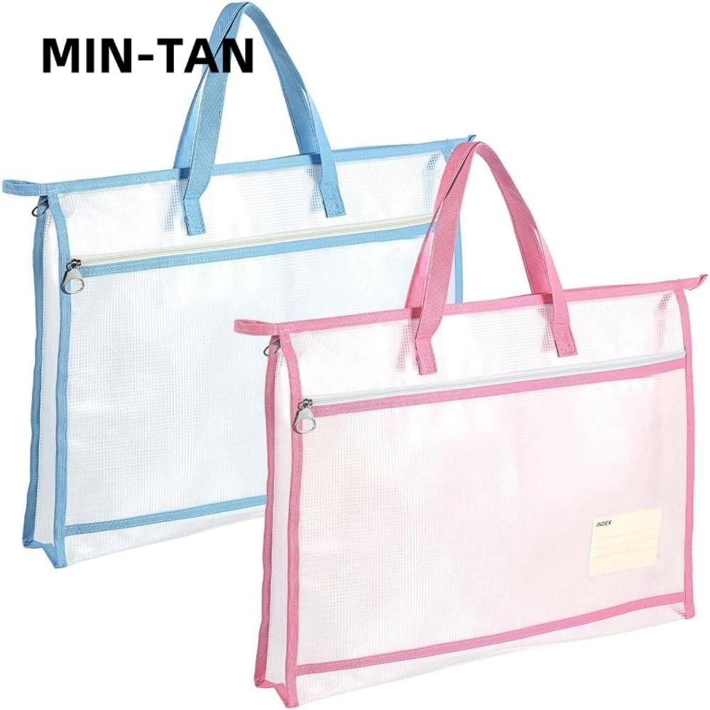 MIN-TAN A3 Project Bag, Mesh PVC Multifunctional Mesh Art Bag, with Zipper and Handle Waterproof Lar