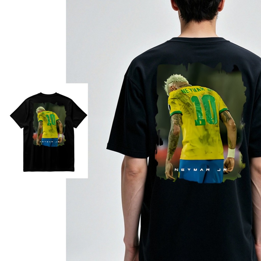 King of Football - Neymar Back / Black T-Shirt - เสื้อยืดผู้ชาย