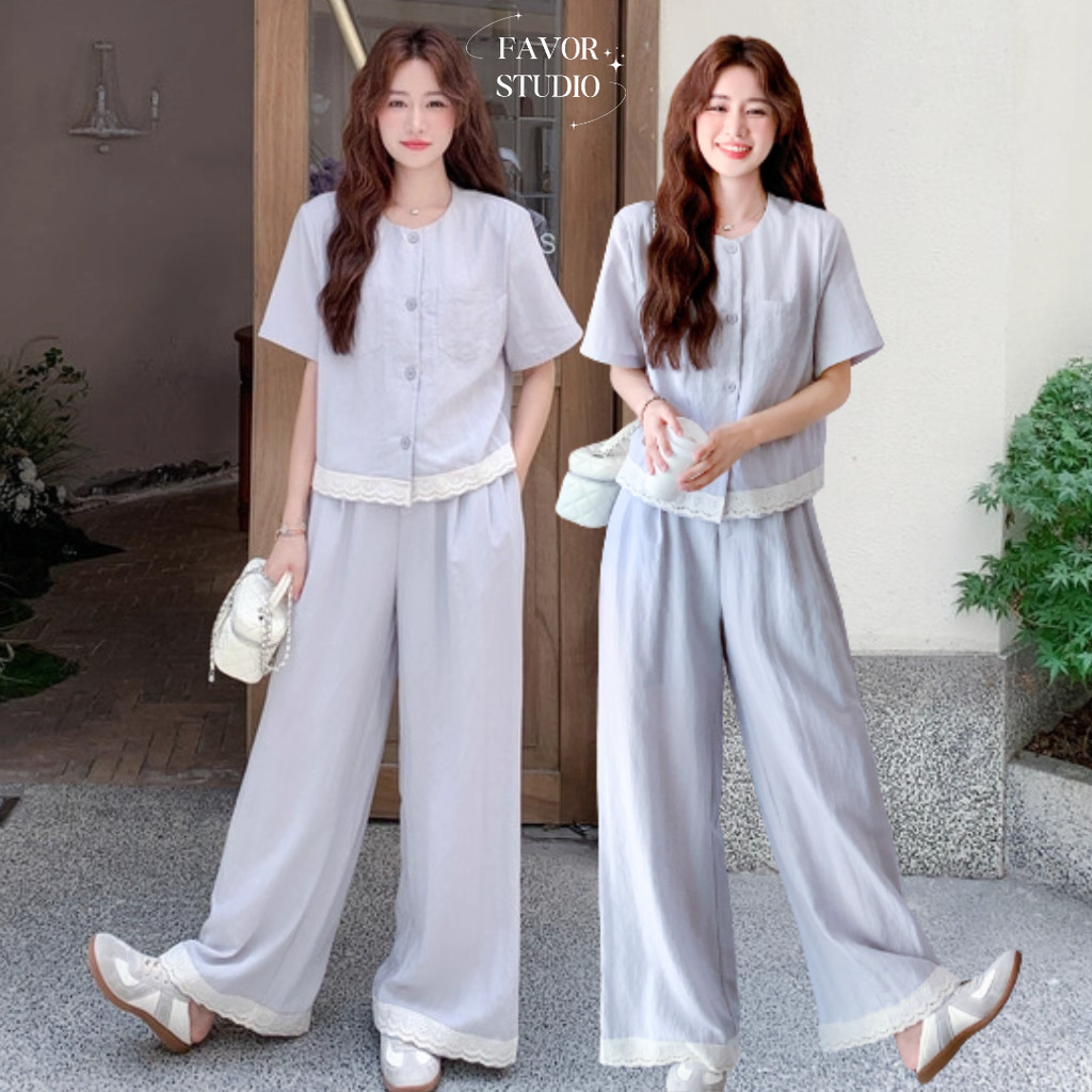 พร้อมส่ง (S-3XL)🚚💨เสื้อทรงหลวมกระดุมหน้าแมตช์กับกางเกงขากว้างโทนสีละมุน ใส่แล้วดูสูงโปร่ง เรียบง่ายแต่ดูแพงในทุกองศา
