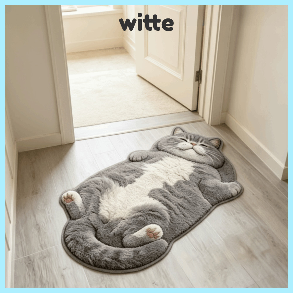 WITTE พรมพื้นที่รูปแมวทําความสะอาดง่ายป้องกันการเปรอะเปื้อนพรมตกแต่งบ้าน,ห้องนั่งเล่นพรมการ์ตูนกันลื่นนุ่ม