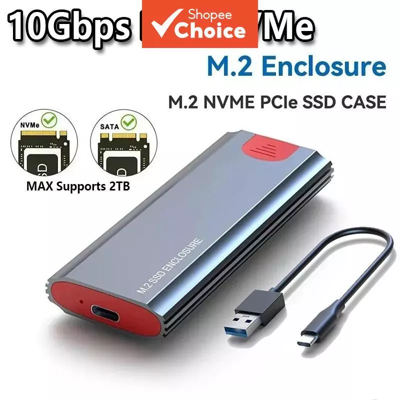 กล่องหุ้ม SSD M.2 10Gbps NVMe SATA ใช้ได้กับอะแดปเตอร์ NGFF NVMe PCIe SATA กล่องหุ้ม M.2 พร้อมเครื่องอ่านอะแดปเตอร์ USB C 3.1 Gen 2 ฟรี พร้อมสาย A-C