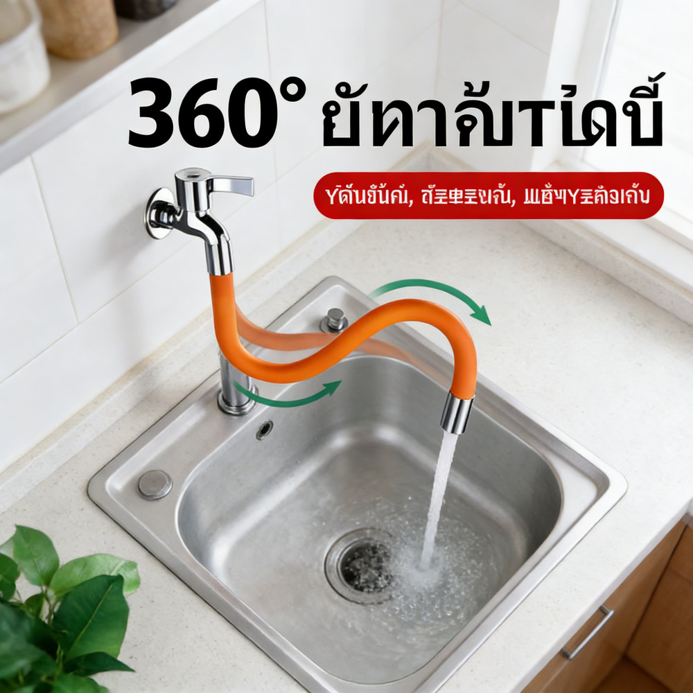 ต่อก๊อกน้ำป้องกันน้ำกระเซ็นสายยางต่อก๊อกน้ำส่วนขยายฟรีงอขยายอเนกประสงค์360°ประหยัดน้ำ