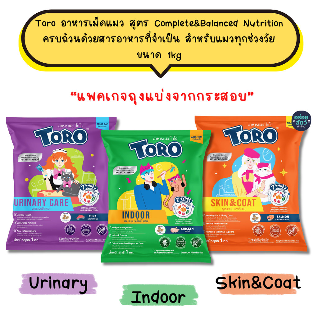 (ถุงแบ่งจากกระสอบ) Toro โทโร่ อาหารเม็ดแมว สูตร Complete&Balanced สำหรับแมวทุกช่วงวัย ขนาด 1kg
