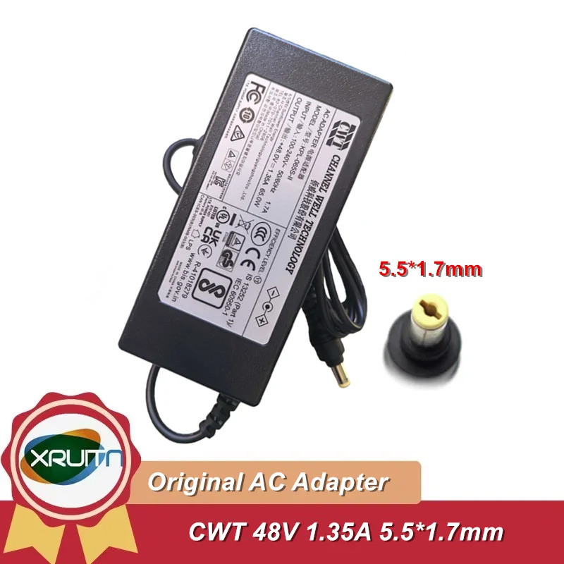 Original CWT 48V 1.35A 65W AC DC Adaptor KPL-065S-II VI สําหรับ Hikvision Video Recorder NVR POE Pow