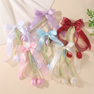 1 PC GrilsTulip ดอกไม้อุปกรณ์เสริมผมคลิปผม Boutique ซาติน Bows หางม้า Hairgripes Elegant อุปกรณ์เสริมผม
