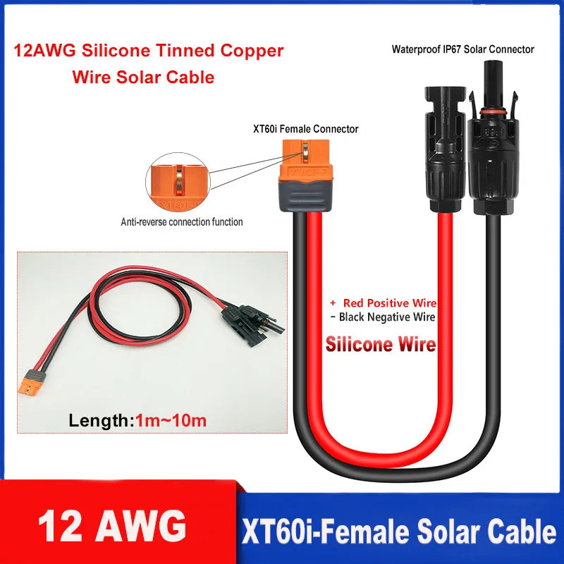 12 AWG Solar to XT60i Cable 1m ~ 10m (3.2ft ~ 32.8ft) Solar Connector to XT60i-F Adapter Cable เหมาะ
