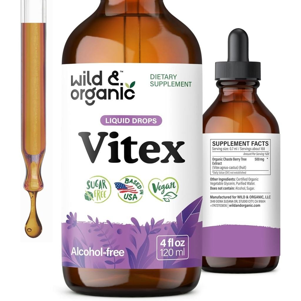 Wild & Organic Vitex Tincture - Mood & Perimenopause Support - Vitex Chasteberry อาหารเสริมสําหรับผู