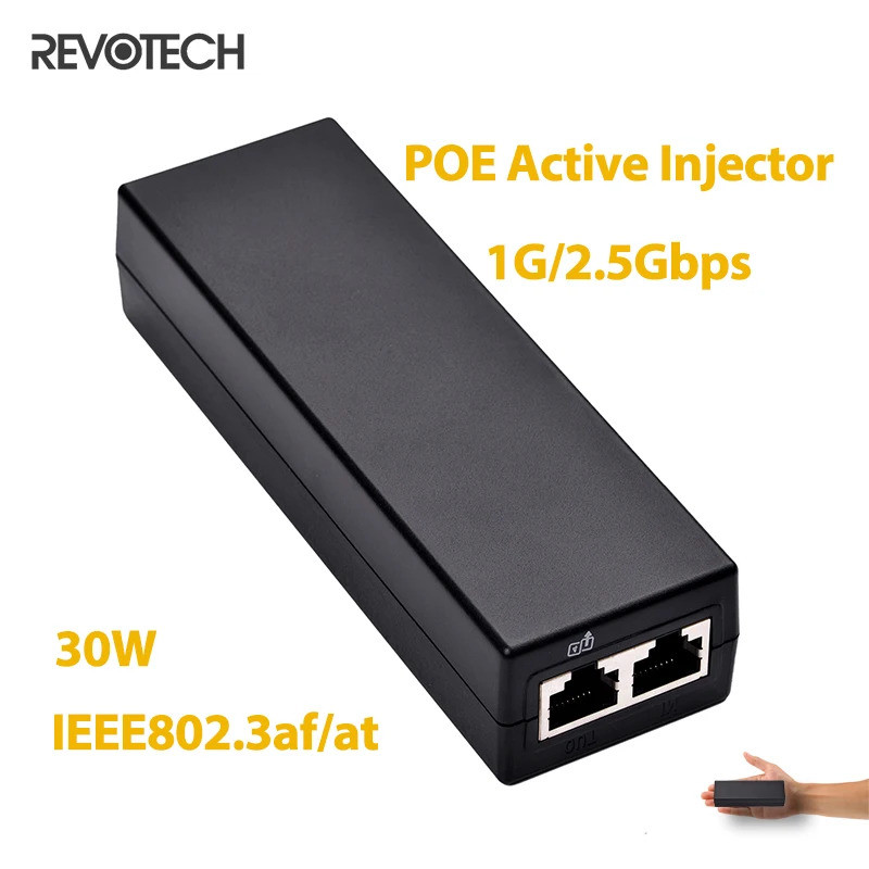 Revotech 2.5Gigabit POE หัวฉีด 100/1000Mbps/1G/2.5G ใช้งานร่วมกับ IEEE802.3af/at Active Power Supply