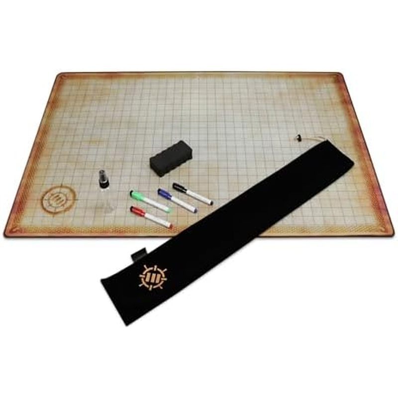 ENHANCE Deluxe RPG Grid Mat - DND Map (24x36in) พร้อมยางพรีเมี่ยม, ด้ามจับกันลื่น, ไม่ครีเอทีฟ - ชุด