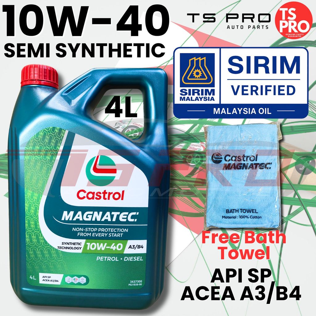 น้ํามันเครื่อง Castrol Magnatetec 10W-40 API SN/CF (4L) + แถมฟรี Mileage Sticker - Semi Synthetic fo