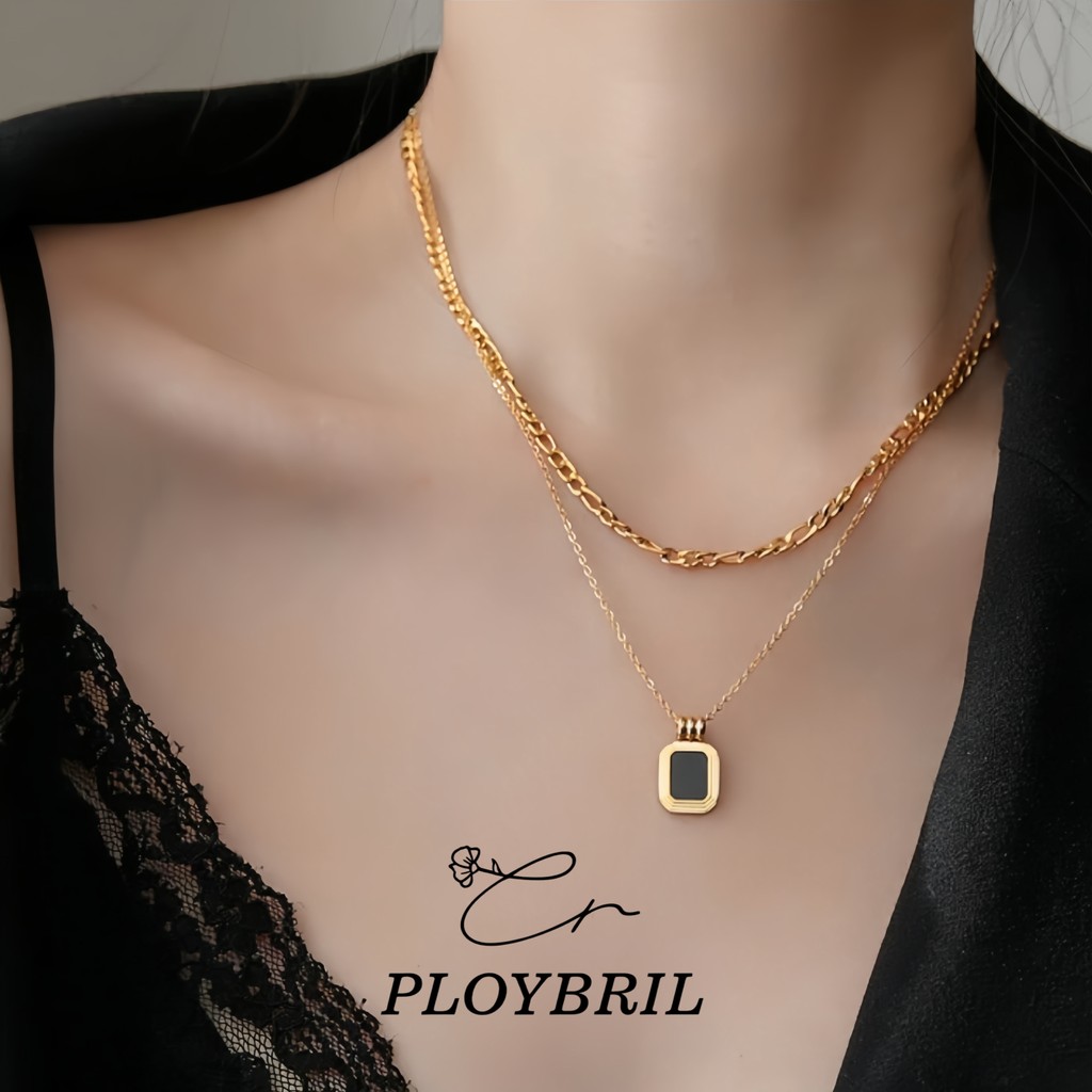 PLOYBRIL สร้อยคอผู้หญิง สร้อยคอหลายชั้น ไม่แพ้ง่าย ไม่ลอกดำ กันน้ำกันเหงื่อ X077