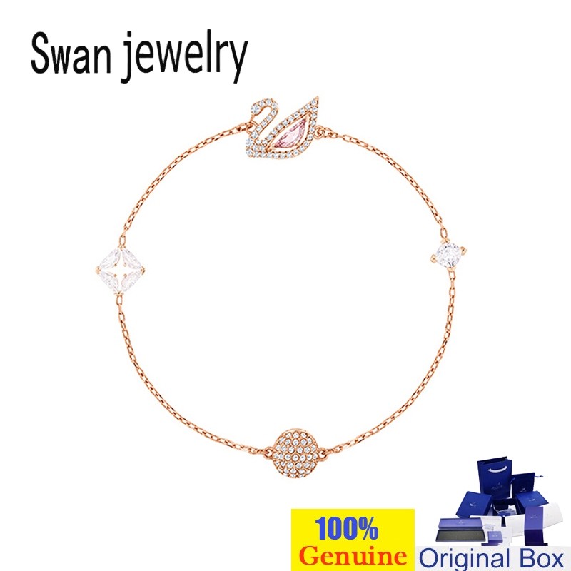 AF8 39S Swarovski กําไลข้อมือ SWAN สร้อยข้อมือ DAZZLING SWAN สร้อยข้อมือคริสตัล SWAN สร้อยหญิงเงินสเ