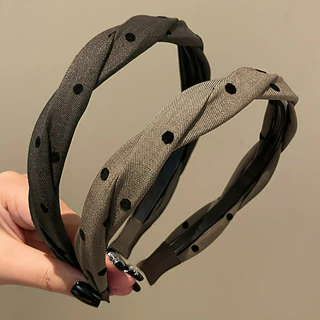 ลายจุดสีกากี​ ที่คาดผมวินเทจคลาสสิกห่วง ชม. หูฟัง เครื่องประดับผม