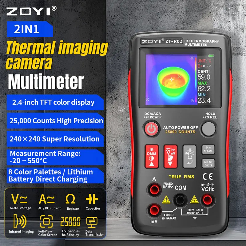 ZOYI ZT-R02 Thermal Imaging Multimeter 2-In-1 Professional Digital Meter 25000 นับพร้อมซ่อมวงจรกล้อง