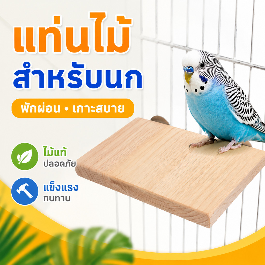 แท่นไม้ธรรมชาติอเนกประสงค์ ติดตั้งในกรงได้ แข็งแรง ใช้กับนกแก้วและสัตว์เลี้ยงขนาดเล็ก