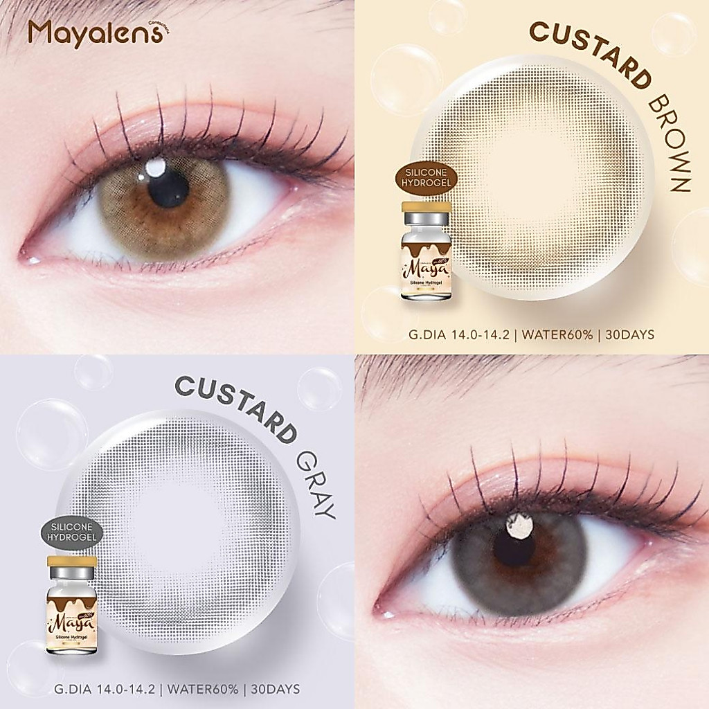 🔥คอนแทคเลนส์ ✨ขนาดมินิ✨Silicone Hydrogel ค่าอมน้ำ 60%✨Custard✨Mayalens Premium✨