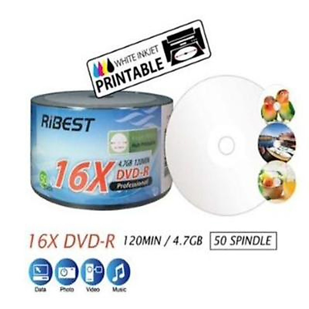 DVD-R RIBEST (50/Pack) Printable. พิมพ์ภาพบนแผ่นได้