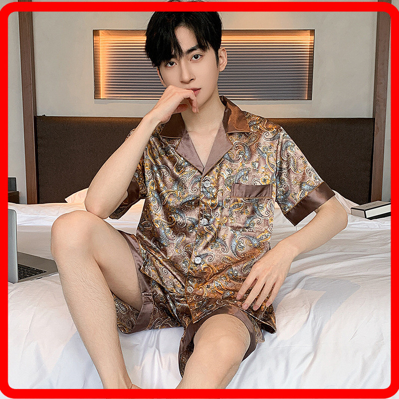 Nw Ms Spring/Summr Silk Pajama St with Long Slvs and Shorts, Mns Silk Pajama St