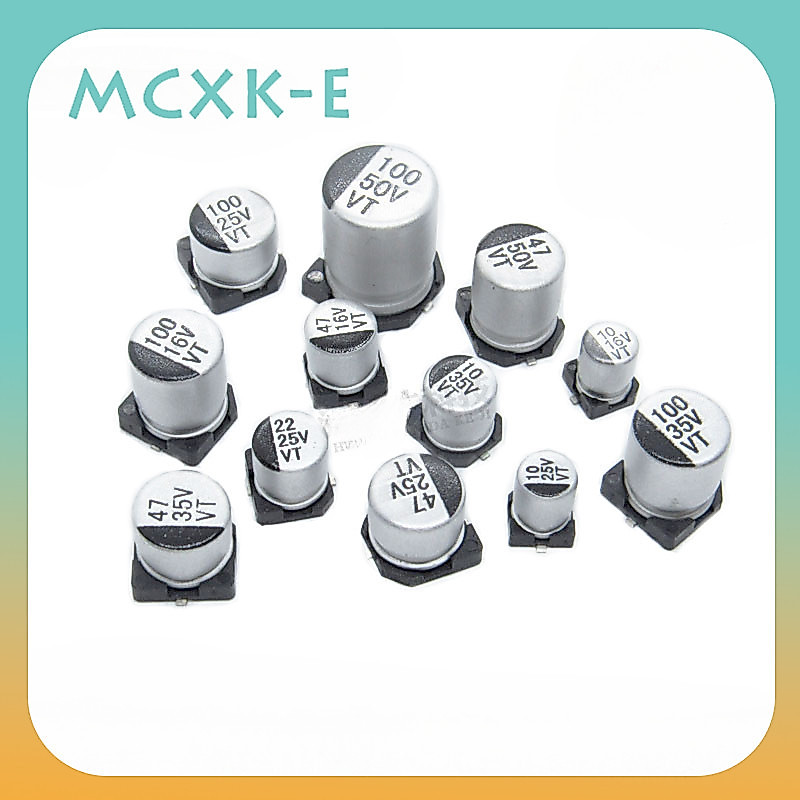 Mcxk-e ชิปตัวเก็บประจุไฟฟ้า SMD 16V 10 25V 35V 50V 10UF 22UF 33 47UF 100UF 10 ชิ้น