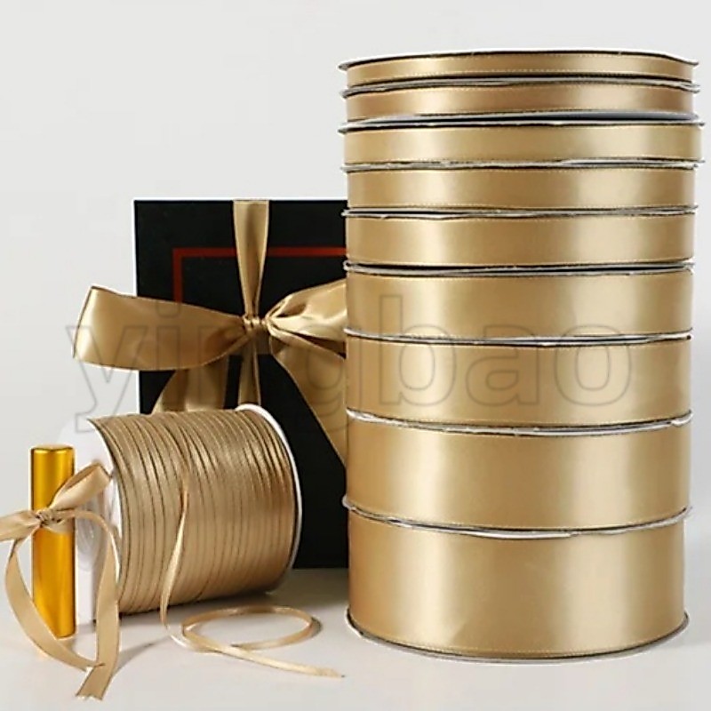 22m ผ้าไหมซาตินริบบิ้นห่อของขวัญตกแต่งกล่องของขวัญริบบิ้น DIY อุปกรณ์ทําด้วยมือแชมเปญริบบิ้นทอง