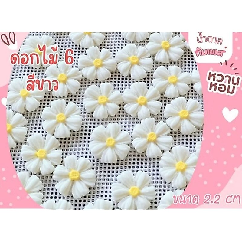 น้ำตาลปั้นดอกไม้ 6 สีขาว 13 ดอก  รบกวนขั้นต่ำบ้านละ 50 บาทคละได้ทั้งร้านไม่รวมค่าจัดส่ง