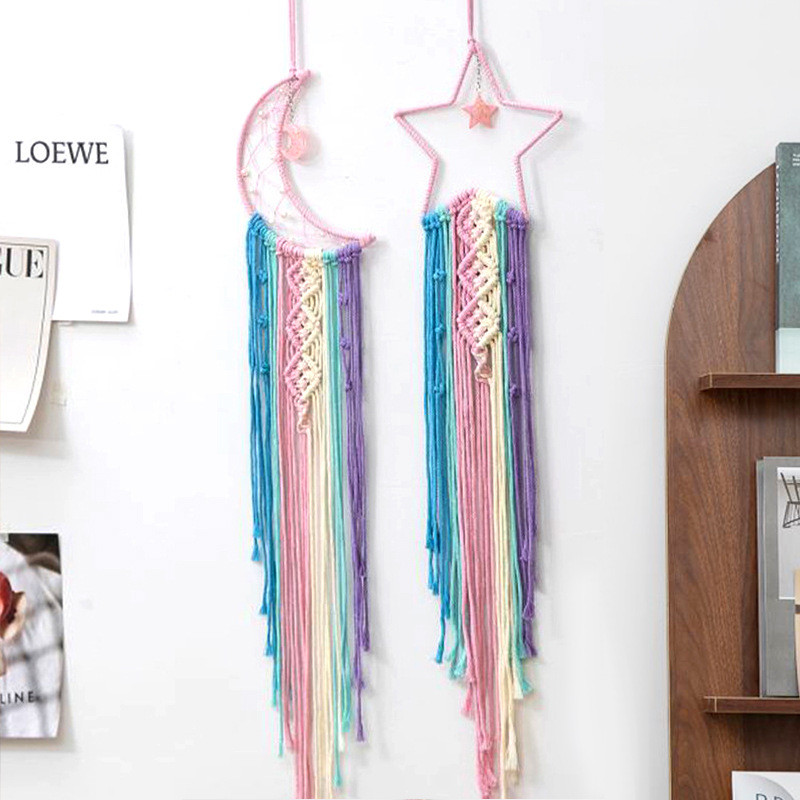 พรมทอ Dream Catcher Handmade จี้บ้านแขวนผนัง Star Moon ตกแต่ง Tapestry Nordic ทอมือ 7EZL