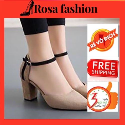 AG1 แฟชั่น Black Stripe Toe Square Heels รองเท้าส้นสูง 7 ซม. - CG0217 Rosa