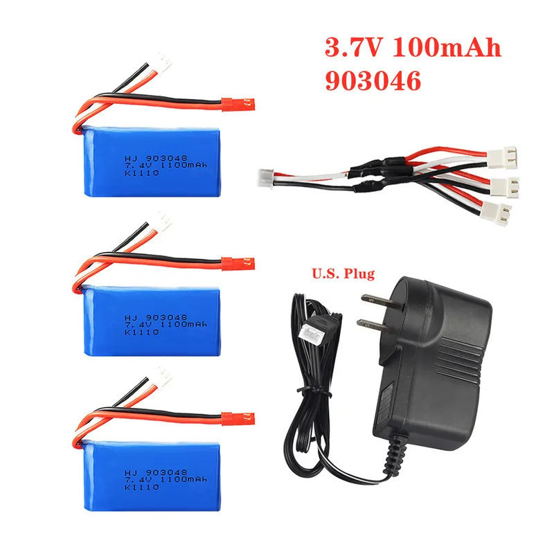 3 ชิ้น/ล็อต 7.4V 1100mAh 903048 Li-Po แบตเตอรี่เฮลิคอปเตอร์สําหรับ WLtoys A949 A959 A969 A979 V912 V
