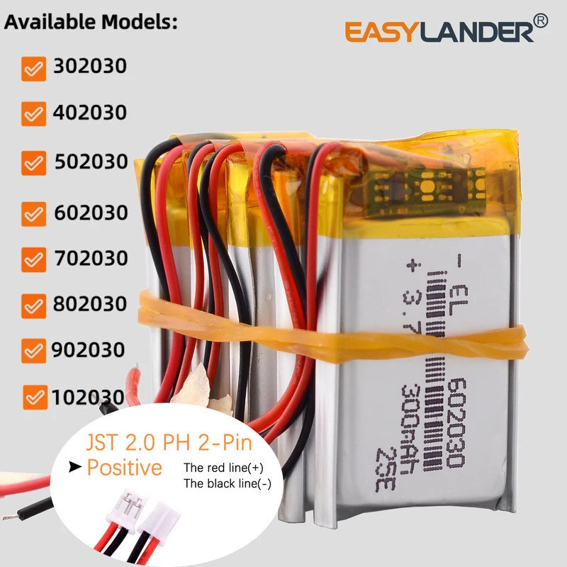 5 ชิ้น/ล็อต JST2.0 2P 902030 3.7V 500mAh Li-Polymer Li-ion Battery Lipo 402030 302030 502030 602030 