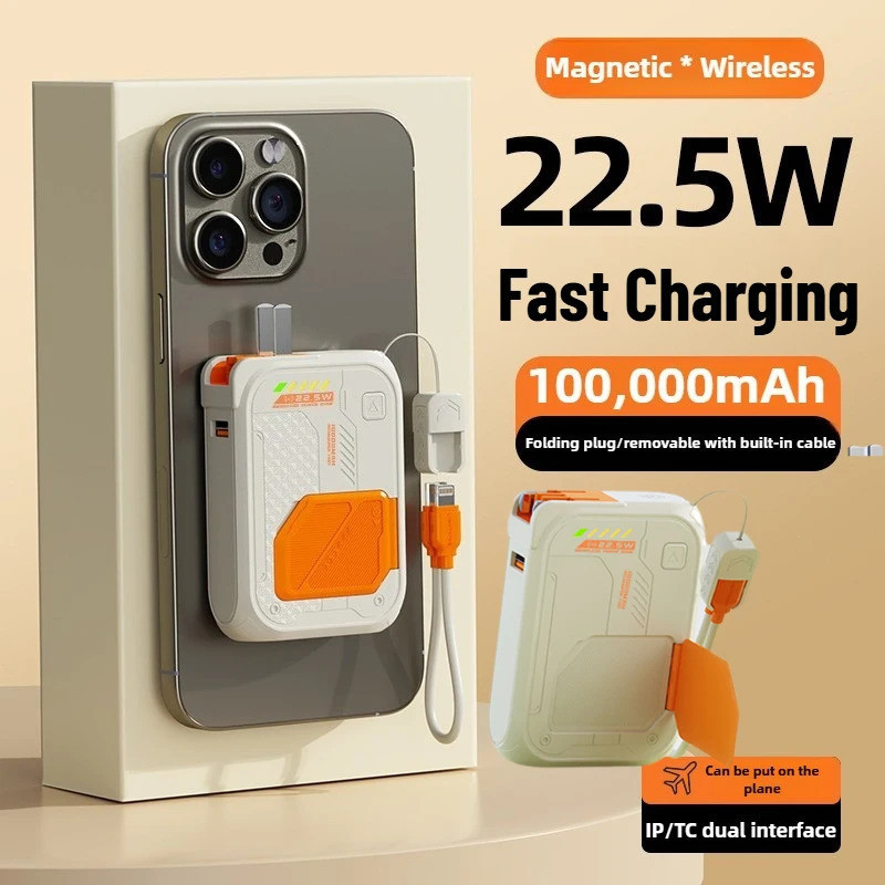 100000MAh Magnetic Power Bank 22.5W Wireless Fast Charging พร้อมปลั๊กที่วางโทรศัพท์มัลติฟังก์ชั่นสํา