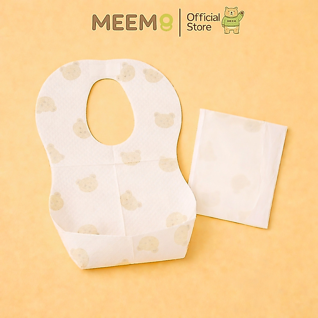 MEEM Disposable Bib กันเปื้อนเด็กแบบใช้แล้วทิ้ง ลายหมี แพ็คแยกชิ้น 10 ชิ้นต่อแพ็ค