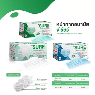 G SURE MASK หน้ากากอนามัย หนา 3 ชั้น (1กล่อง 50 ชิ้น)