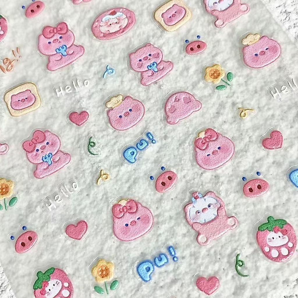 ใหม่น่ารักน่ารักลูกหมูสามมิตินูนสติกเกอร์แต่งเล็บสามมิติการ์ตูนหมูหมู ทําเอง เคสโทรศัพท์สติกเกอร์เล็บ
