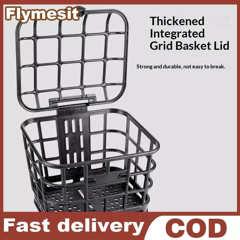 Flymesit ตะกร้าหน้ารถจักรยานถอดได้ มีฝาปิด สําหรับจักรยานไฟฟ้า/จักรยาน รุ่น Bla