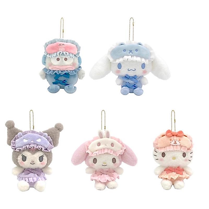 10 ซม.การ์ตูน Hello Kitty Cinnamoroll Kuromi Eye Mask ตุ๊กตาตุ๊กตาพวงกุญแจ Kawaii คู่กระเป๋าเป้สะพายหลังจี้ของขวัญ